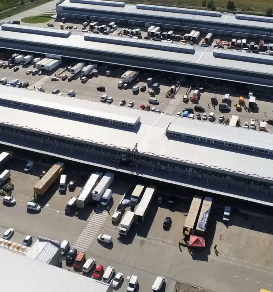 Aerial view of a distribution yard